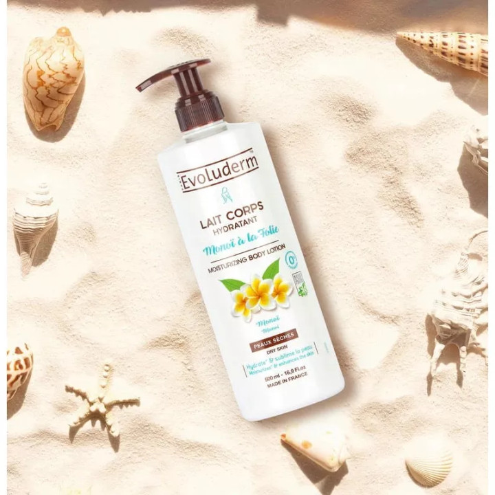 Evoluderm – Lait Corps Hydratant 500ml « Monoï à la Folie » (Peaux Sèches)