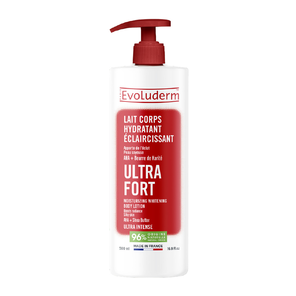 Evoluderm – Lait Corps Hydratant 500ml Éclaircissant « Ultra Fort » (AHA + Beurre de Karité – 500 ml)